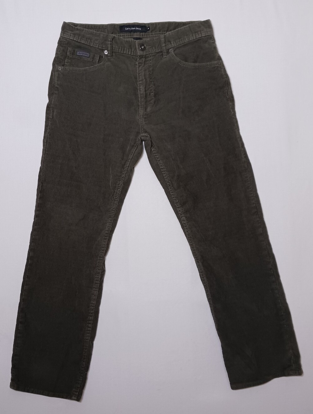 Calvin Klein Mens Straight Leg Corduroy Pants 34X30 Olive Brown Stretch